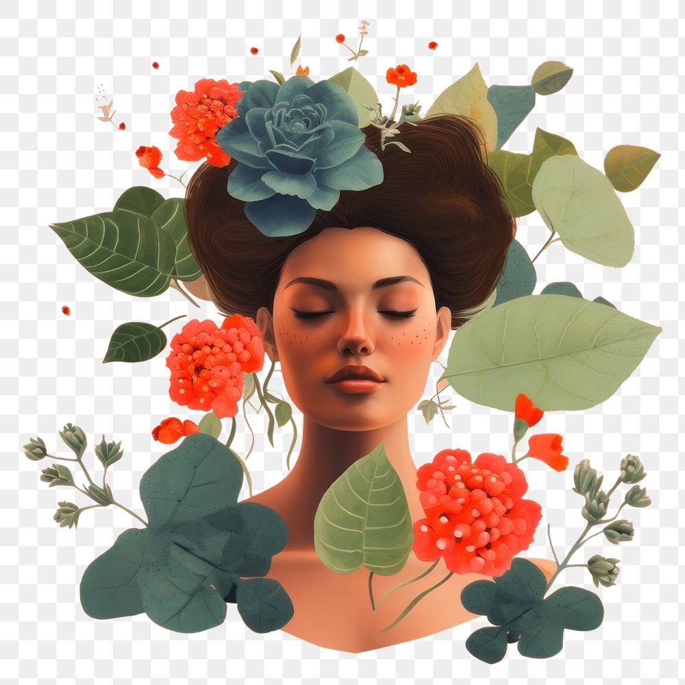 PNG Portrait flower women plant. AI generated Image by rawpixel.