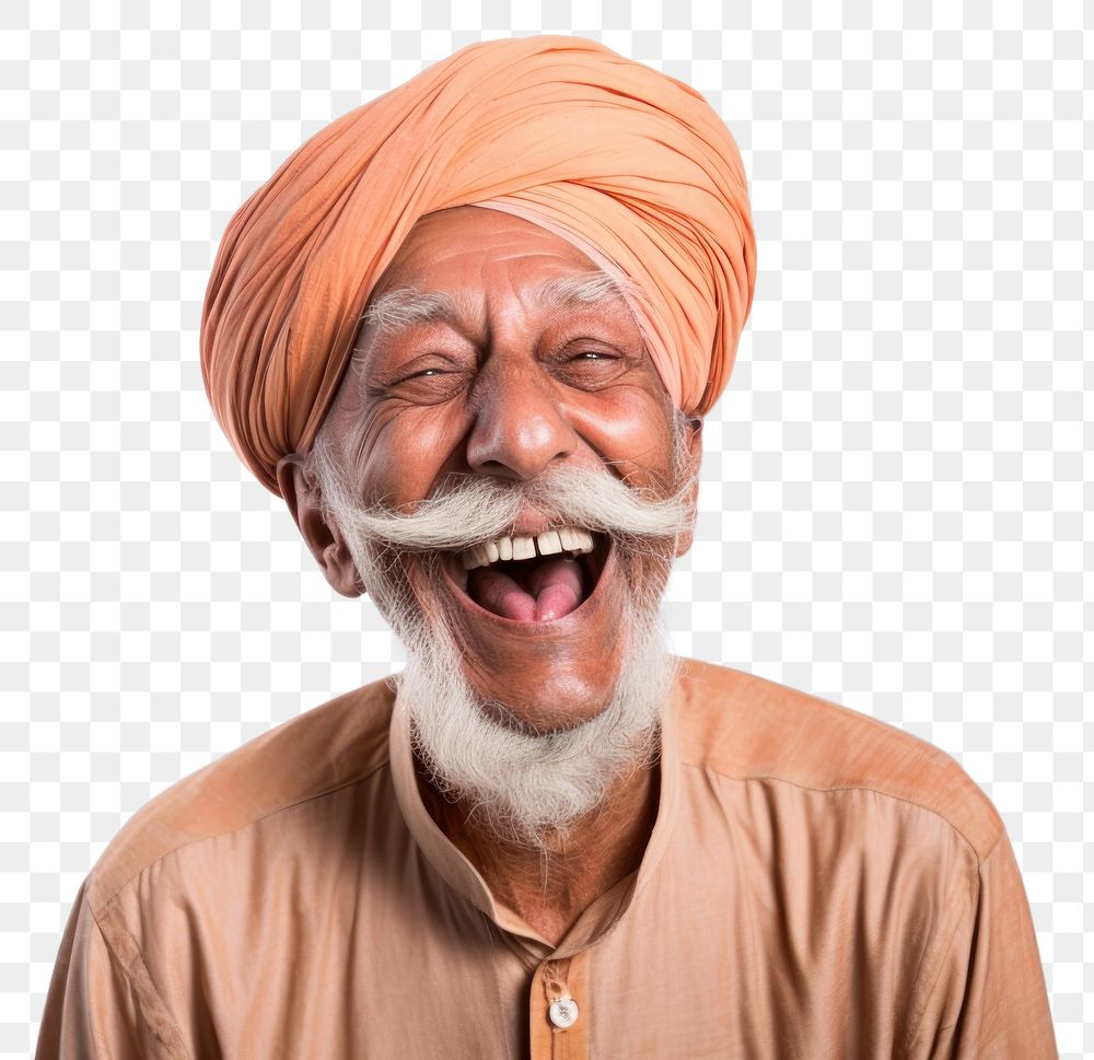 PNG Indian senior laughing portrait turban. 