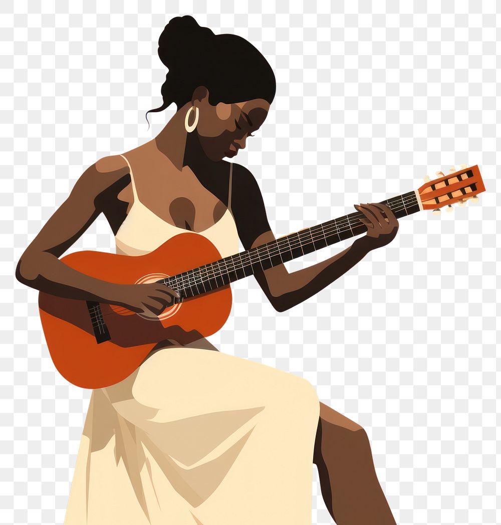 PNG African woman playing guitar musician performance creativity. 