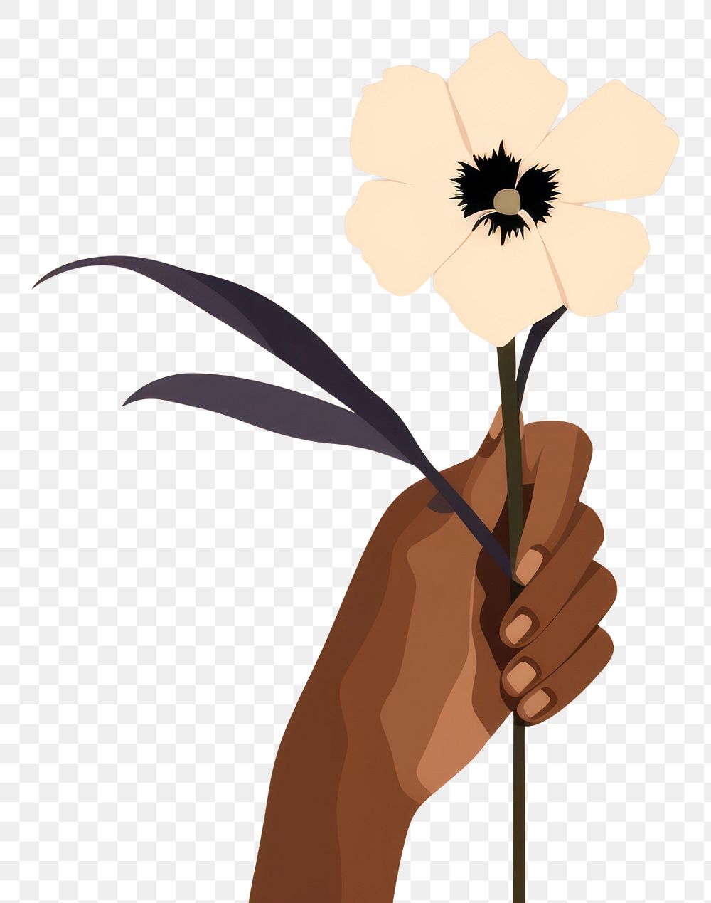 PNG Black hand holding flower person plant leaf. AI generated Image by rawpixel.