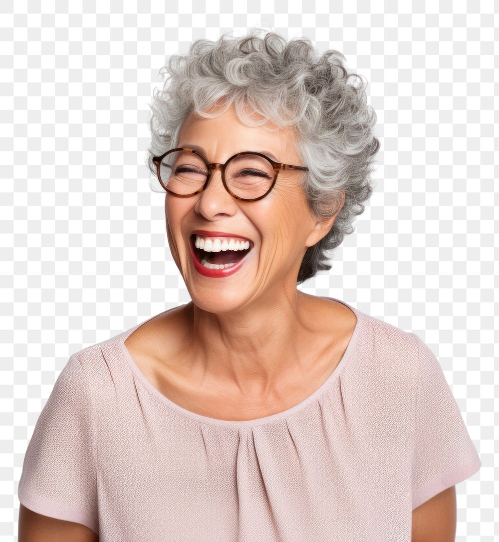 PNG Senior hispanic woman laughing glasses adult. AI generated Image by rawpixel.
