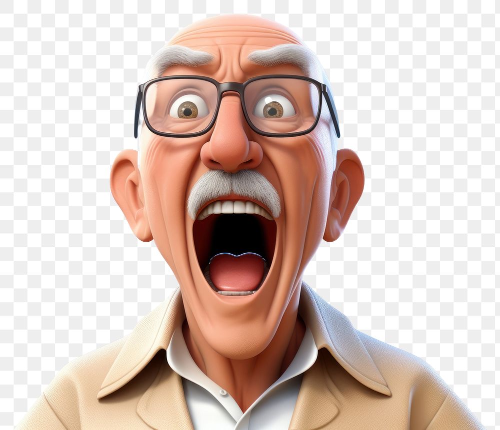 PNG Shouting white senior man glasses cartoon adult