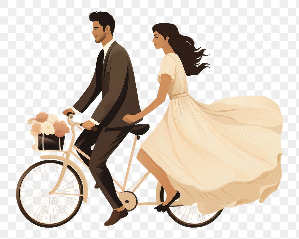 PNG Couple riding bicycles vehicle cycling wedding. AI generated Image by rawpixel.