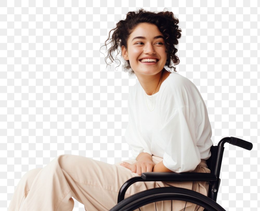 PNG A disabled woman wheelchair smiling smile. AI generated Image by rawpixel.