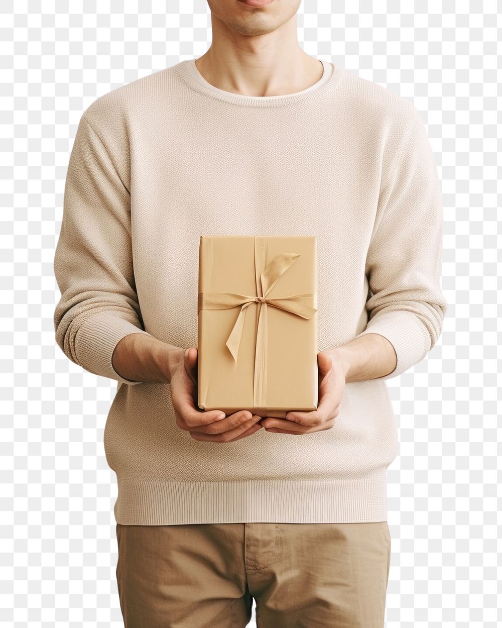 PNG Man holding gift box sweater celebration anniversary. AI generated Image by rawpixel.