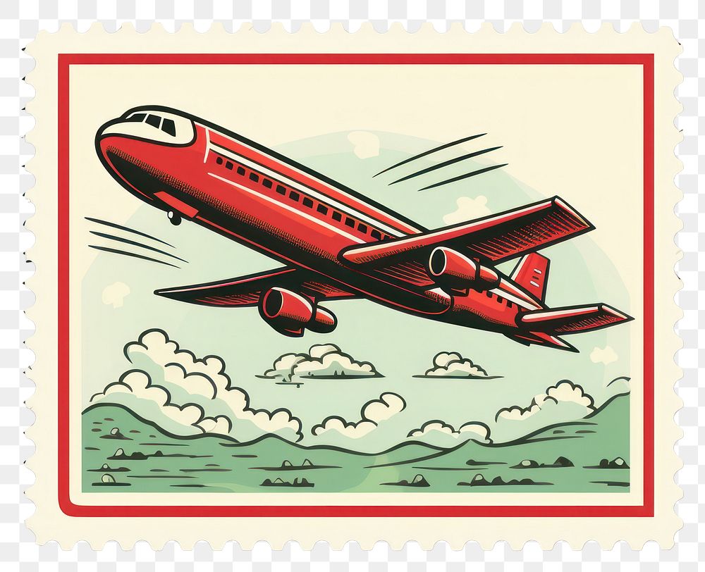 PNG Postage stamp aircraft airplane airliner. AI generated Image by rawpixel.