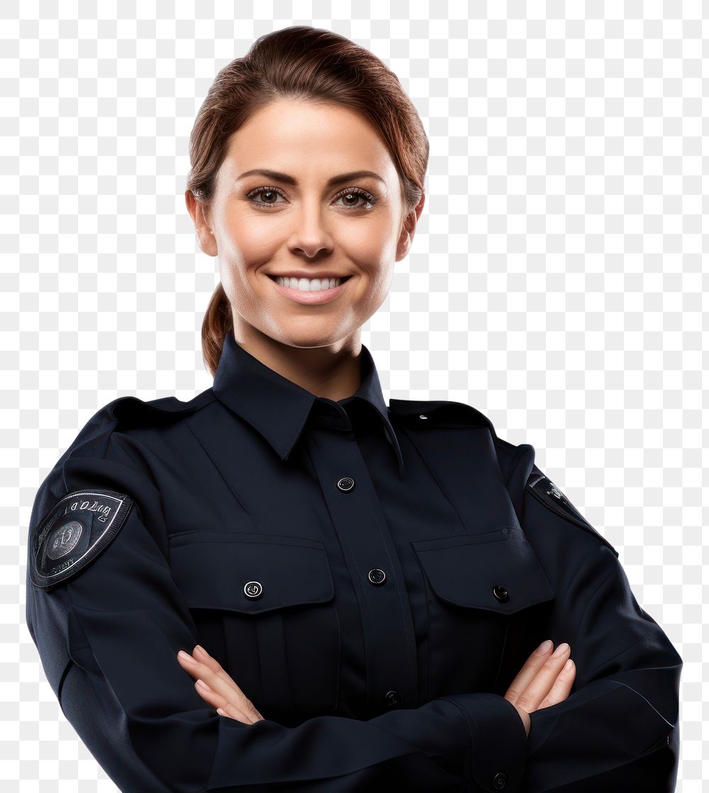 PNG Police woman smiling adult white background. AI generated Image by rawpixel.