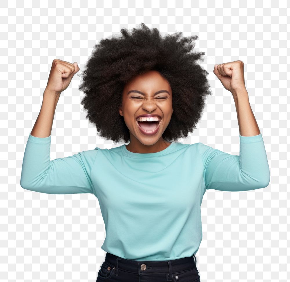 PNG Black woman happy shouting laughing adult