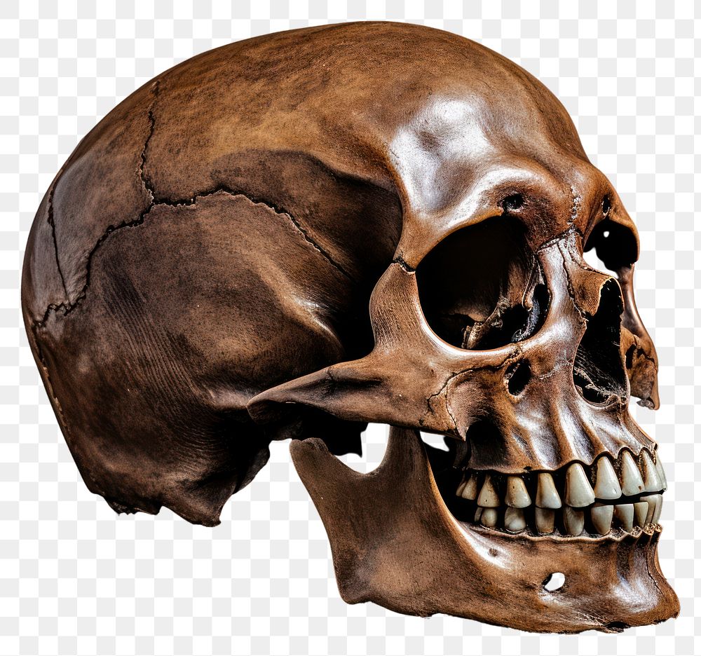 PNG Black background anthropology human skull sculpture. AI generated Image by rawpixel.