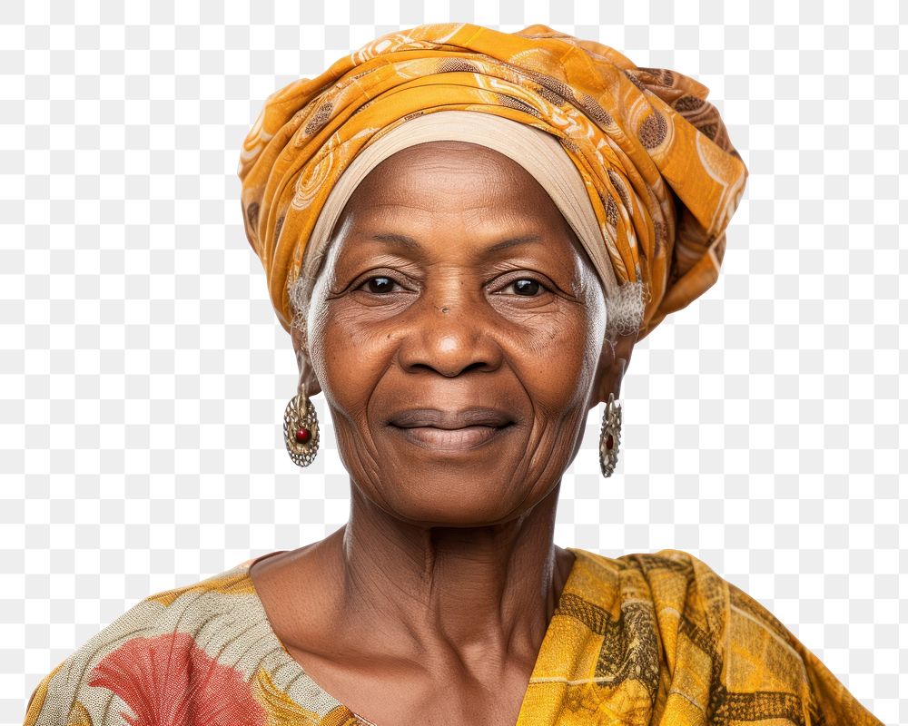 PNG Senior african woman portrait adult smile. 