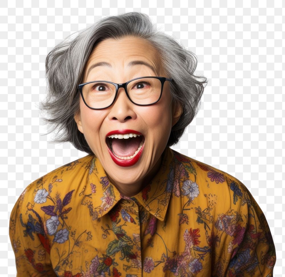 PNG Senior asian woman laughing glasses adult. AI generated Image by rawpixel.