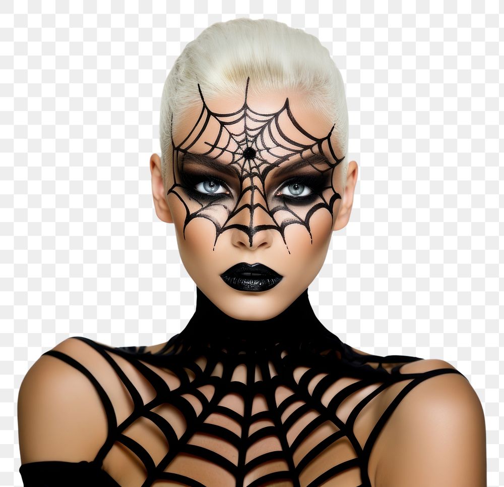 PNG Spiderweb makeup portrait adult individuality. AI generated Image by rawpixel.