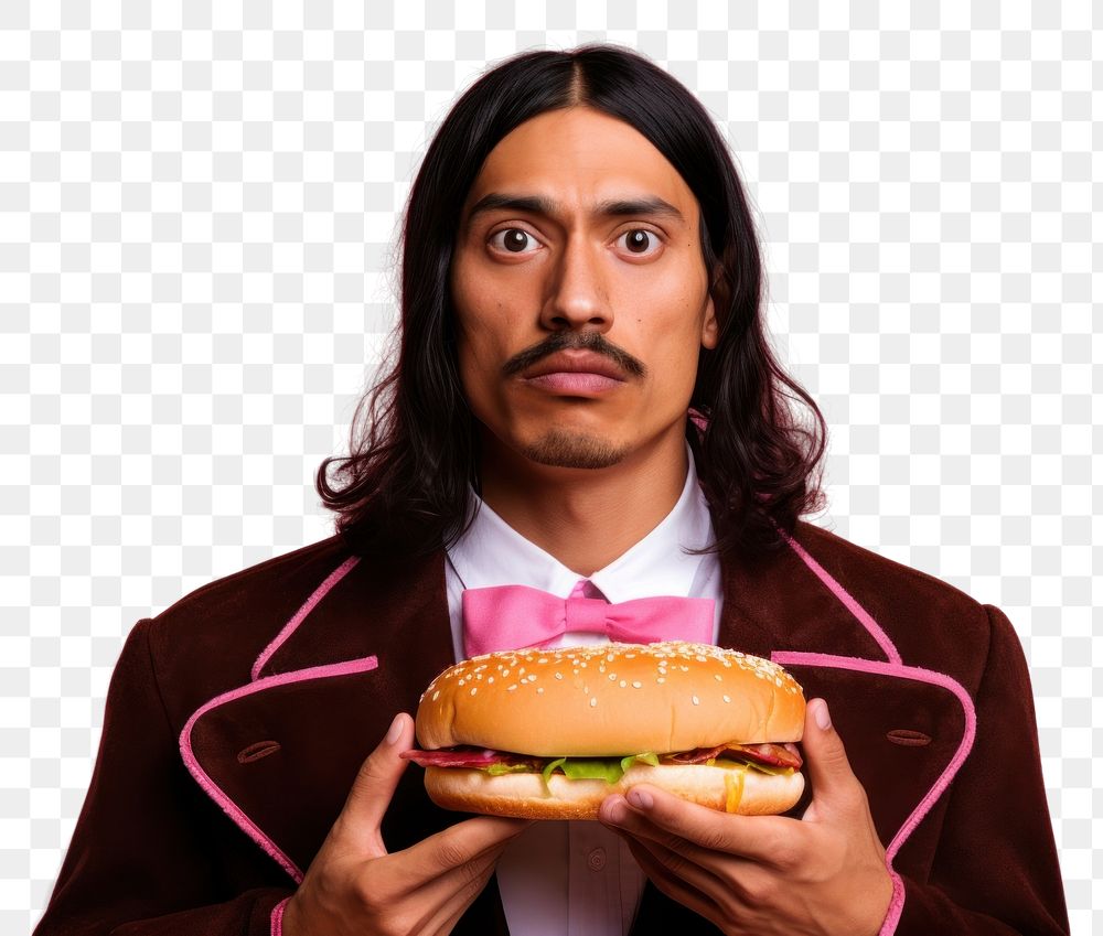 PNG Hamburger portrait holding adult. AI generated Image by rawpixel.