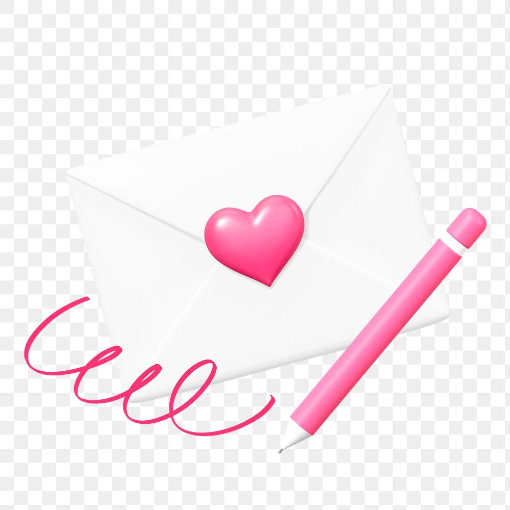 Valentine's love letter png, cute 3D remix, transparent background