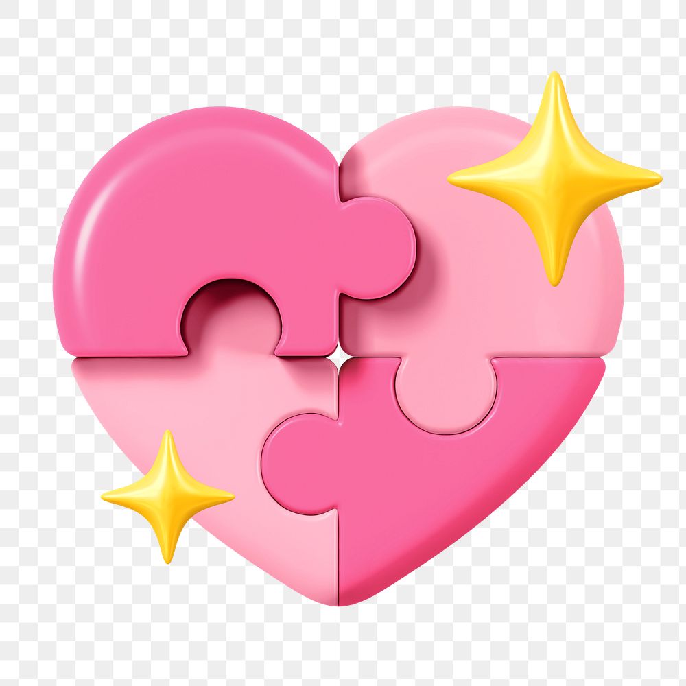 Pink jigsaw heart png, 3D Valentine's remix, transparent background