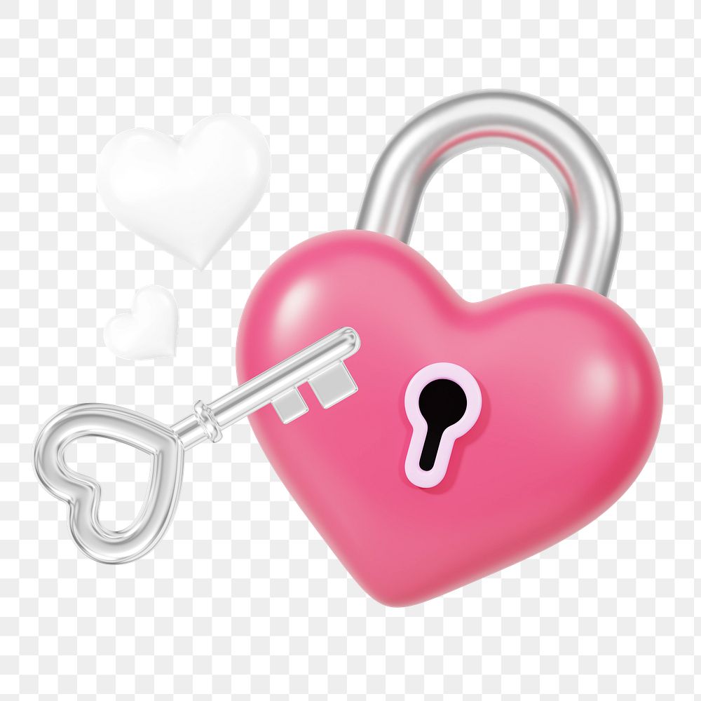 Valentine's heart png padlock, 3D love remix, transparent background