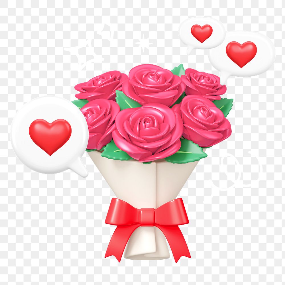 Pink rose bouquet png, 3D Valentine's celebration remix, transparent background