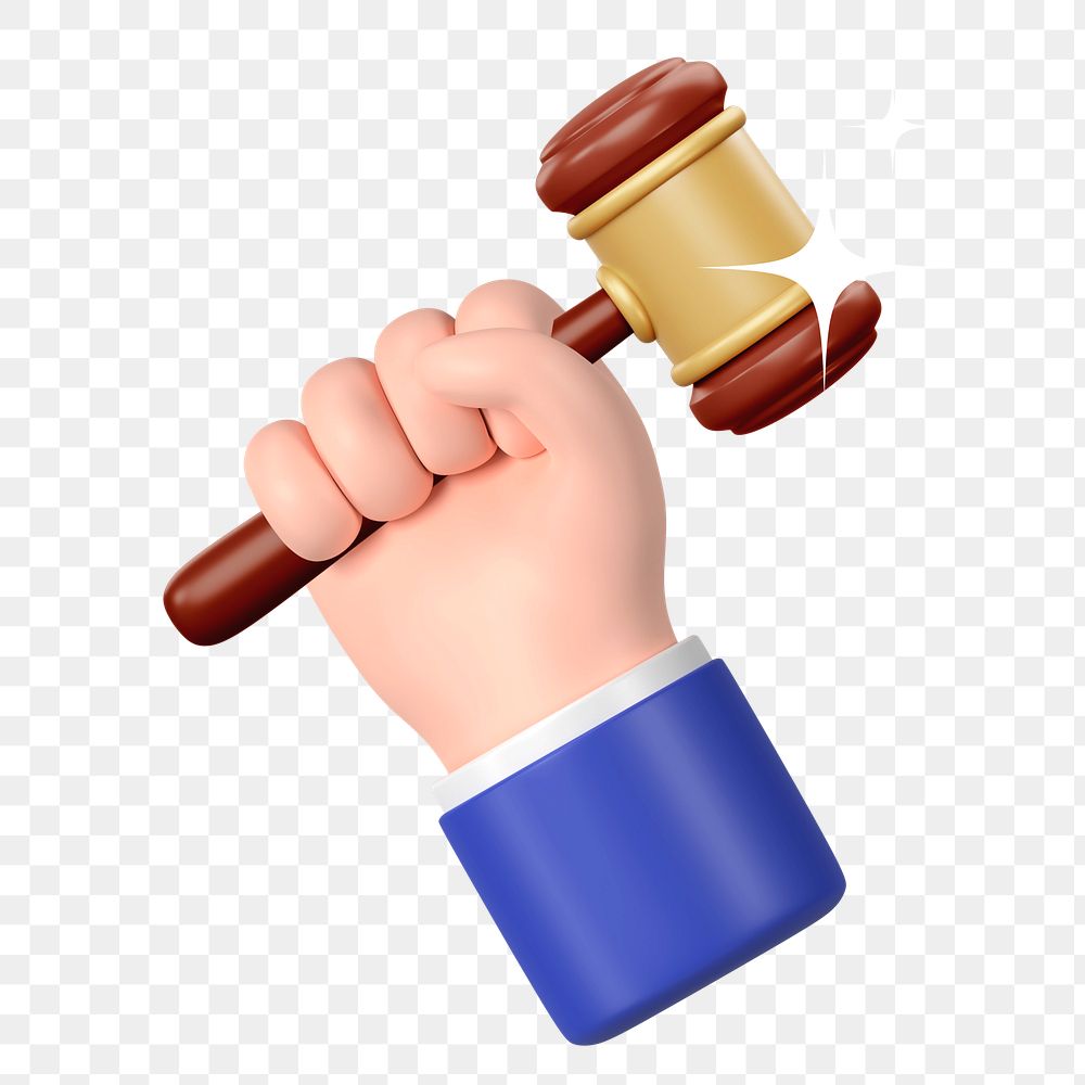 Hand holding gavel png, 3D law remix, transparent background