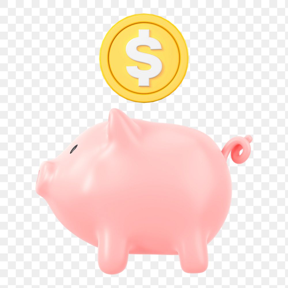 Piggy bank money png, 3D savings, finance remix, transparent background