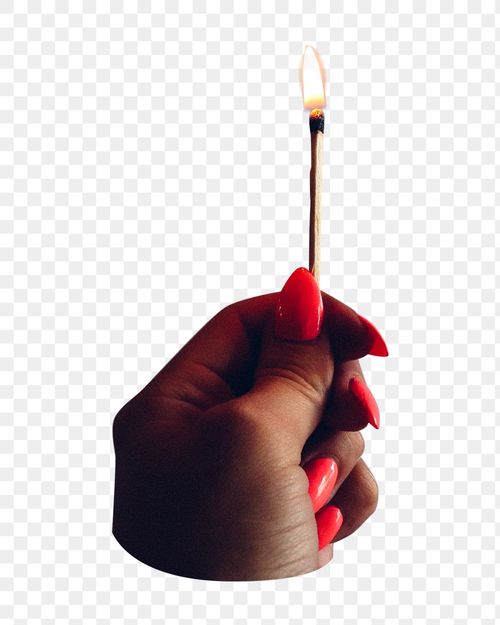 Hand holding matchstick png, transparent background