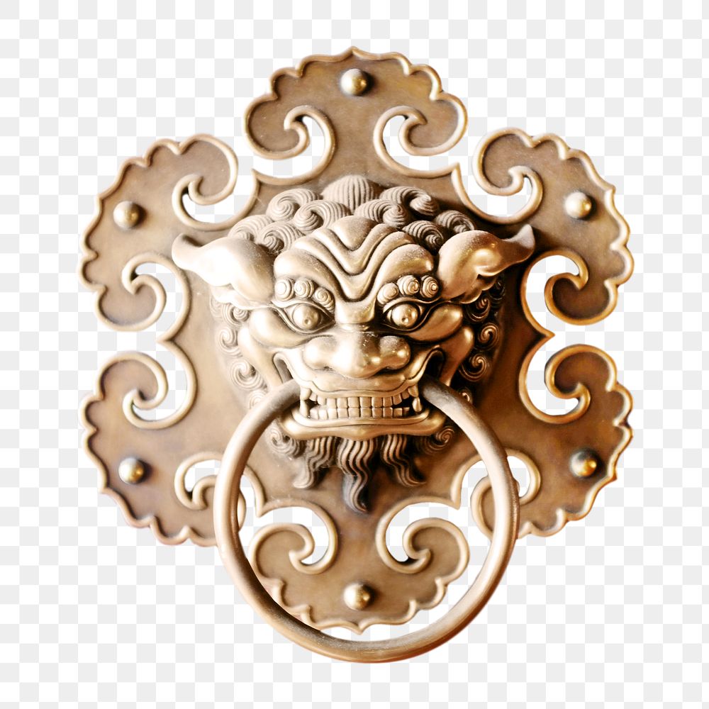 Lion door knocker png, transparent background