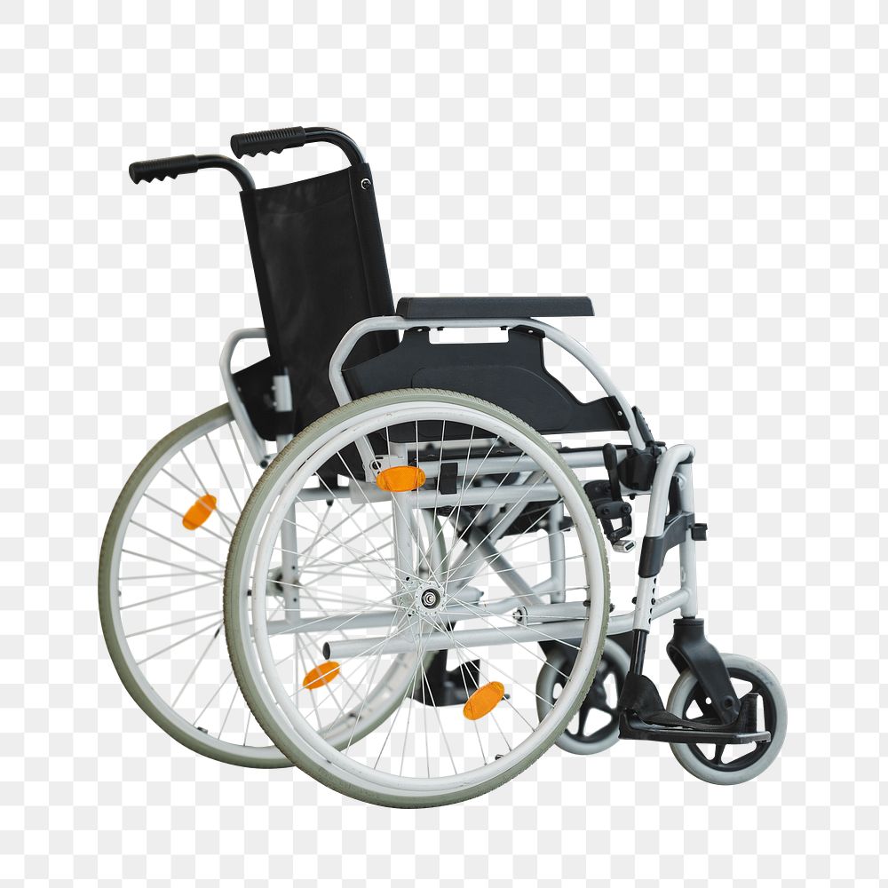 Black wheelchair png, transparent background