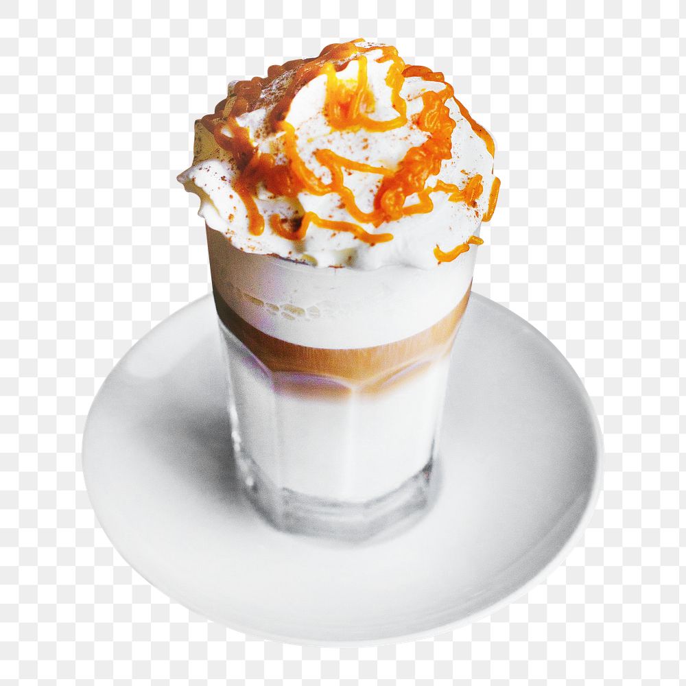 Whipped cream caramel coffee png sticker, transparent background