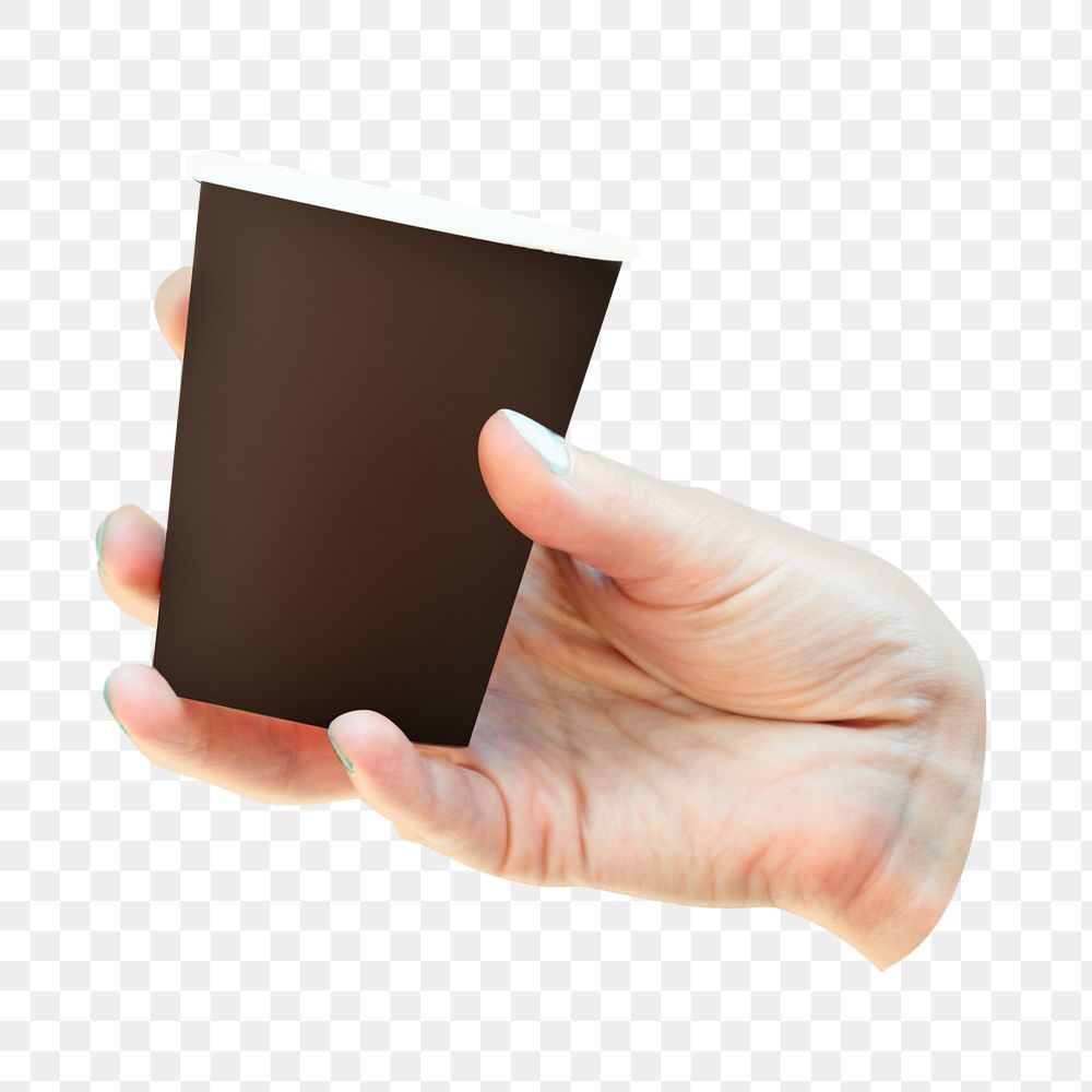 Hand holding coffee cup png, transparent background