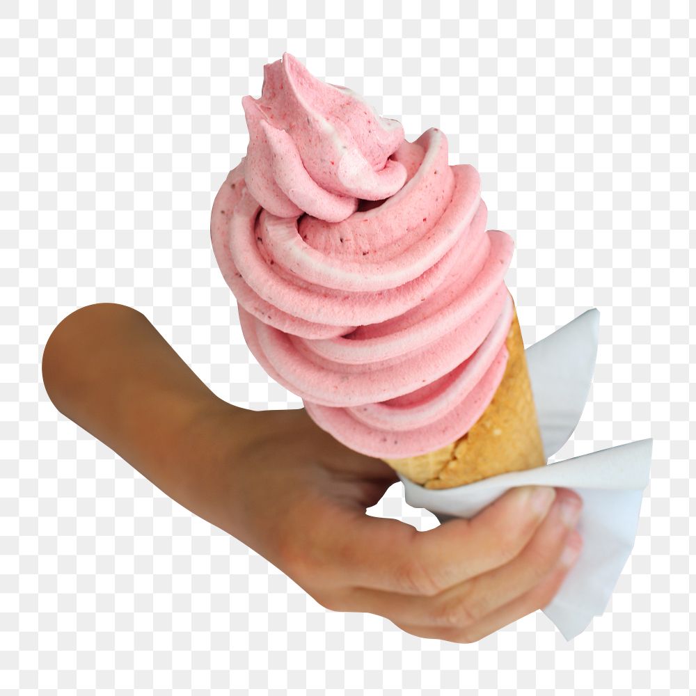 Hand holding ice-cream cone png, transparent background
