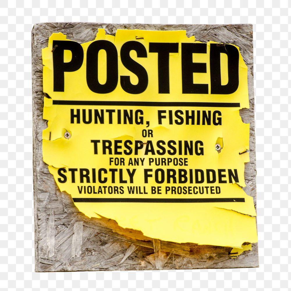 Trespassing warning poster png, transparent background