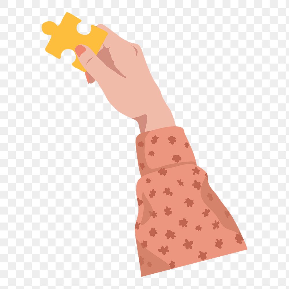 Png hand holding jigsaw sticker, vector illustration transparent background