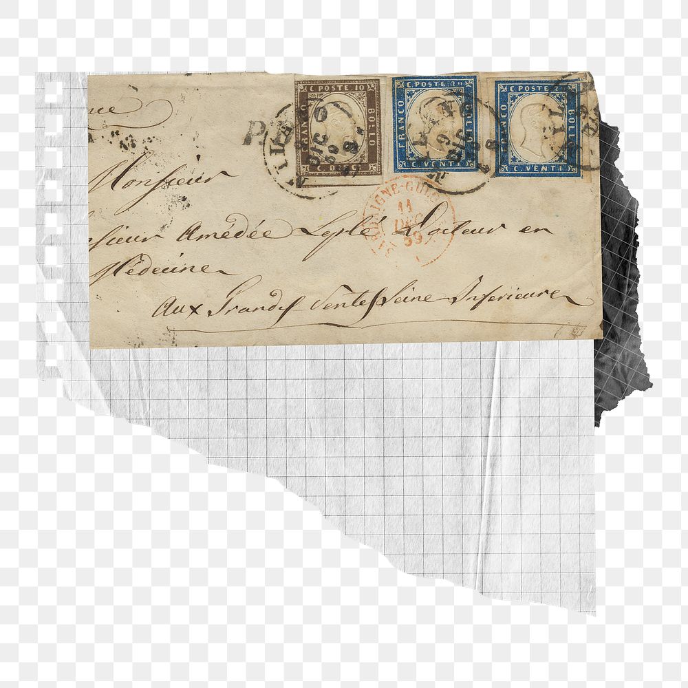 Vintage letter png ephemera paper sticker, transparent background