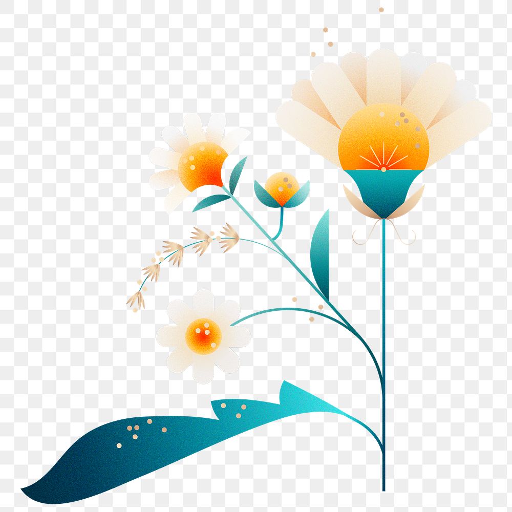 Png geometric daisy flower illustration, transparent background