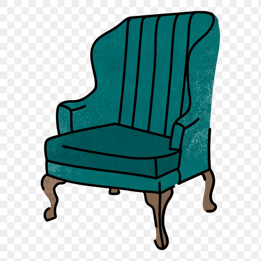 Teal armchair png doodle sticker, transparent background