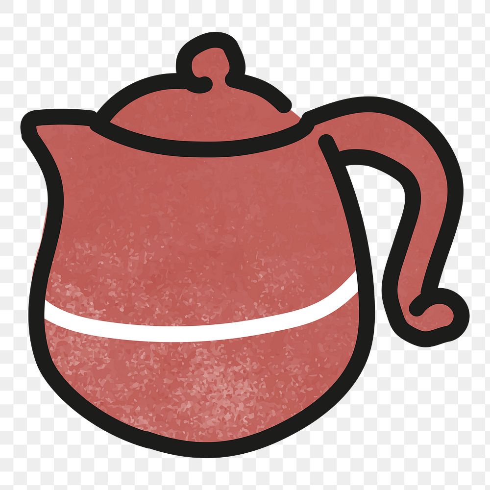 Png coral tea pot, doodle sticker, transparent background