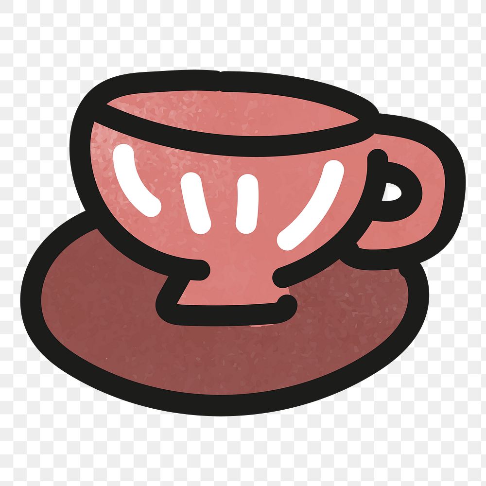 Png coral tea cup, doodle sticker, transparent background