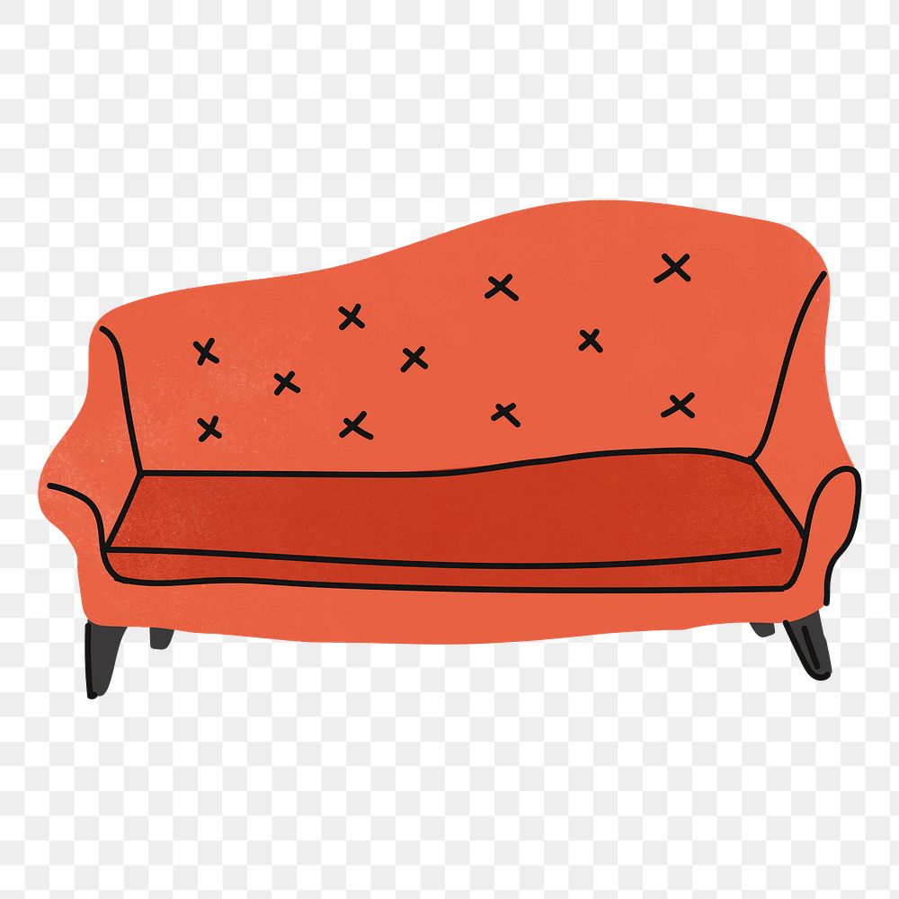Orange couch png doodle sticker, transparent background