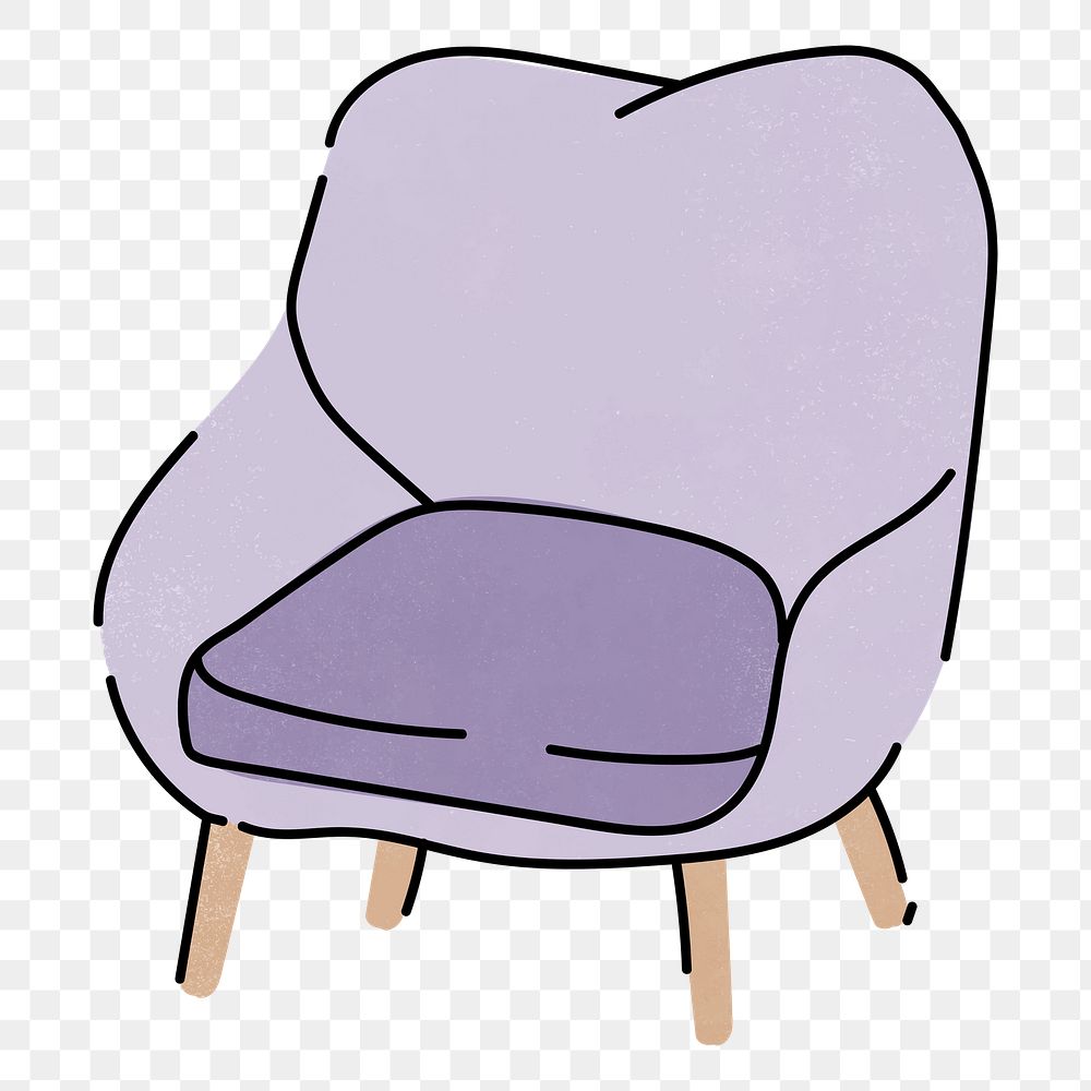 Png lilac armchair, pastel doodle sticker, transparent background