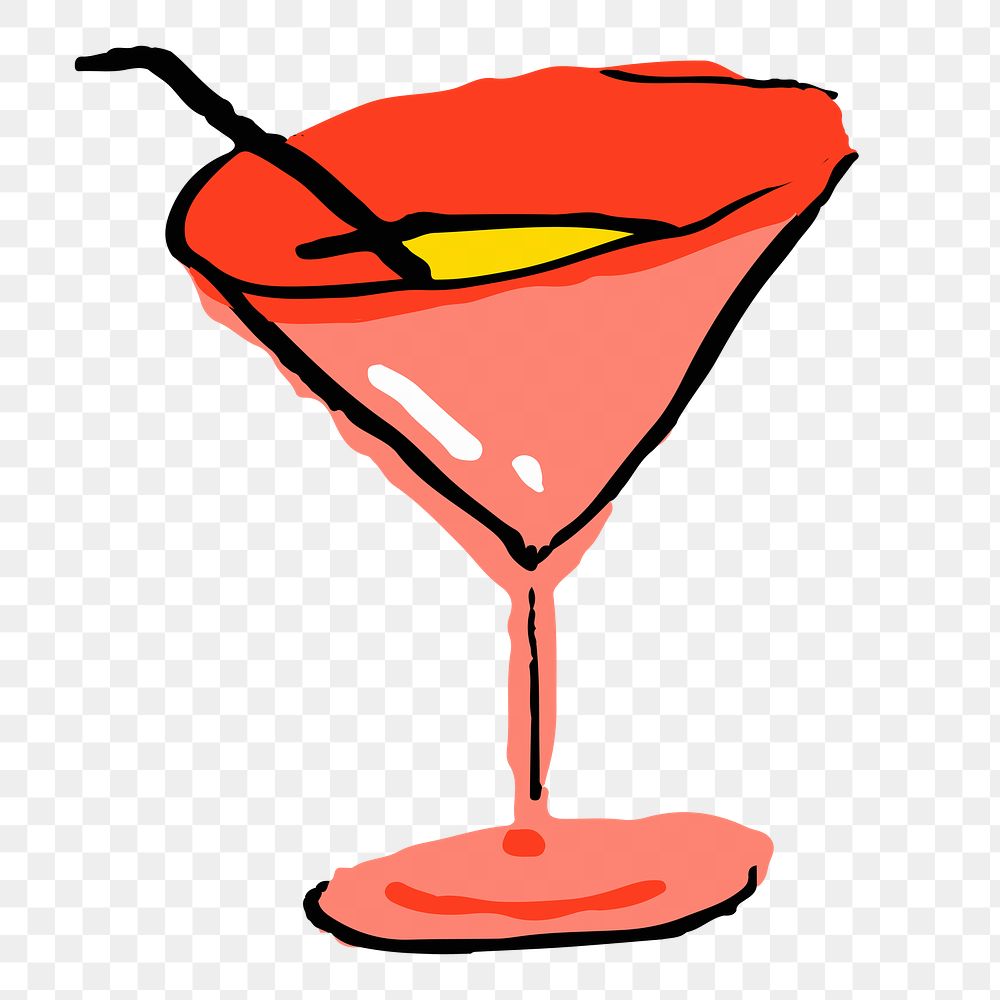 Red cocktail glass png sticker illustration, transparent background