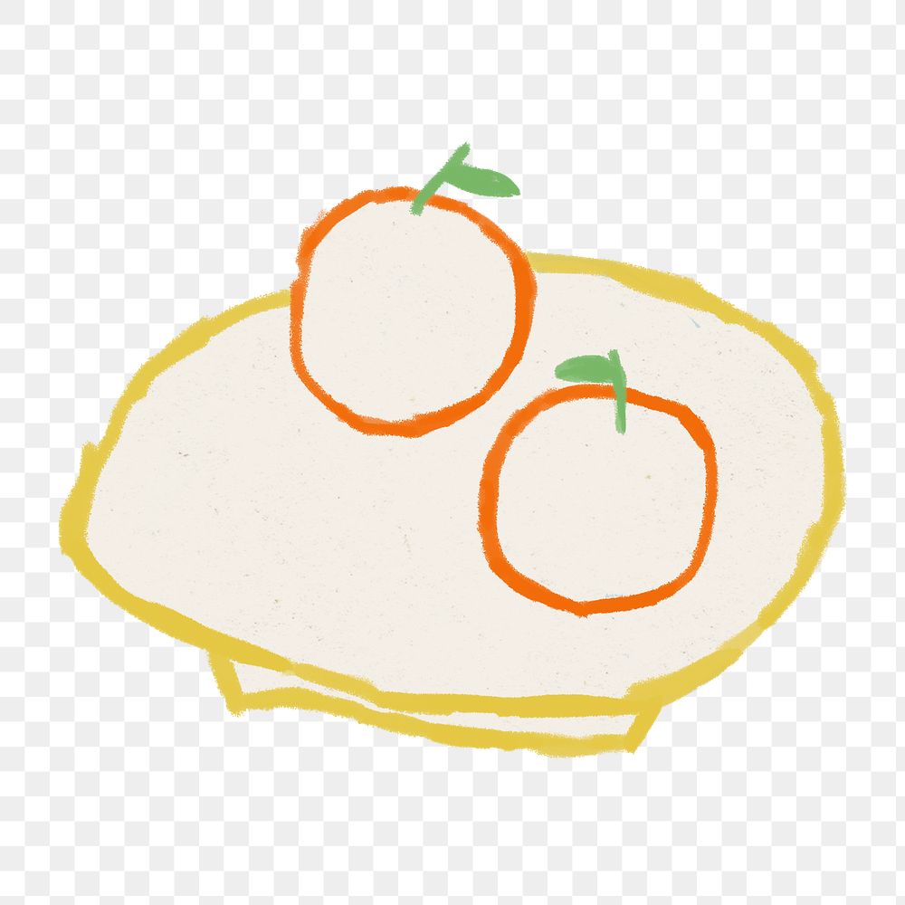 Oranges on plate png hand drawn illustration sticker, transparent background
