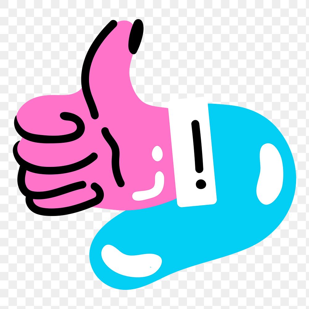 Png funky thumbs up sticker, transparent background