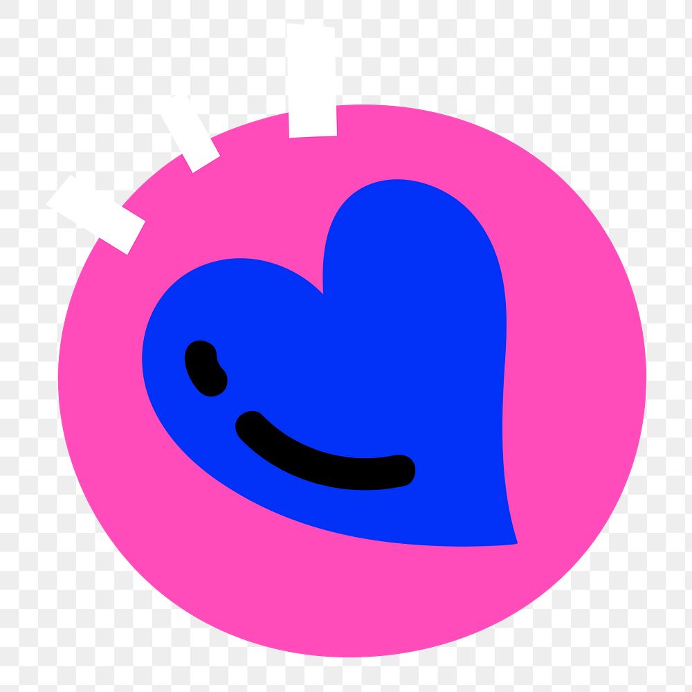 Blue heart png, funky illustration, transparent background