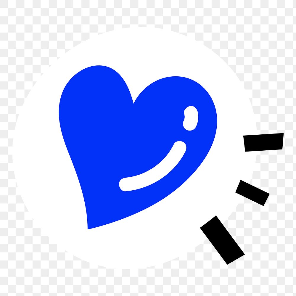 Blue heart png, funky illustration, transparent background
