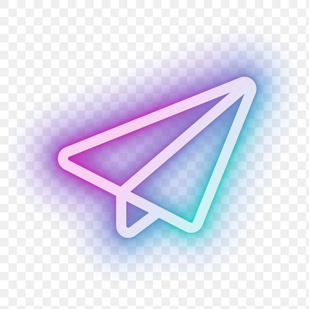 Paper plane icon png, neon glow design, transparent background