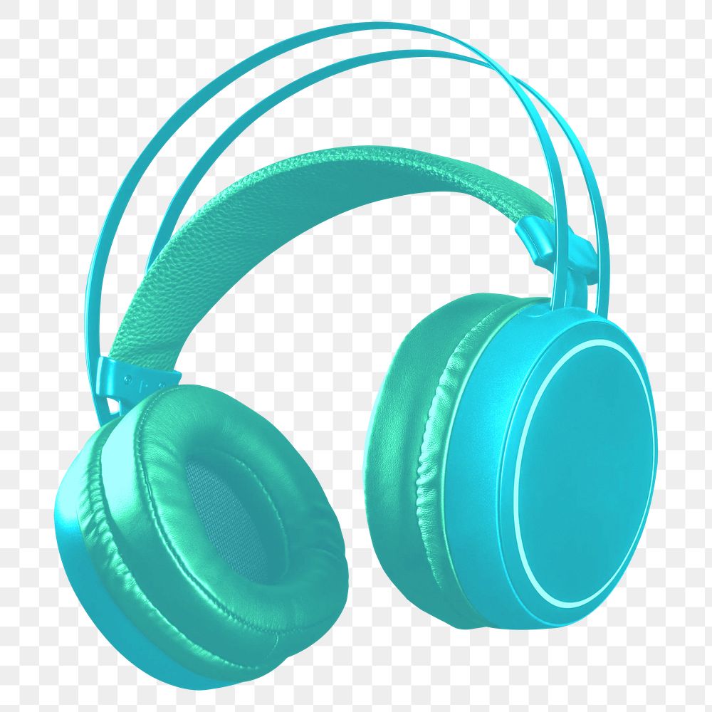 Green headphones png, digital device, transparent background