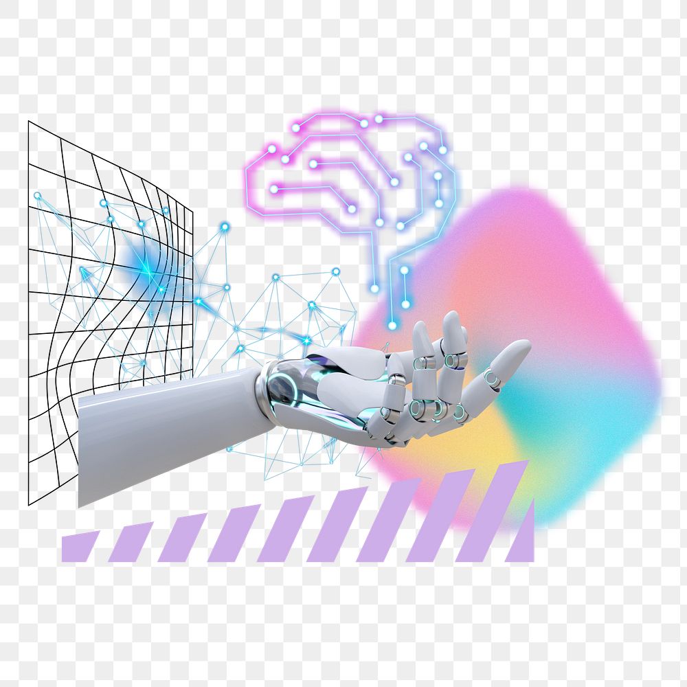 Robot hand png presenting AI, technology remix, transparent background