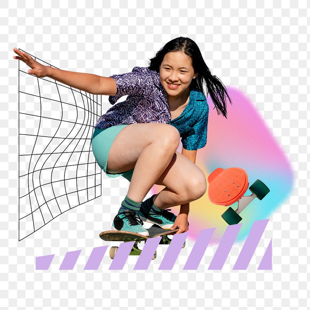 Skating girl png, creative hobby remix, transparent background