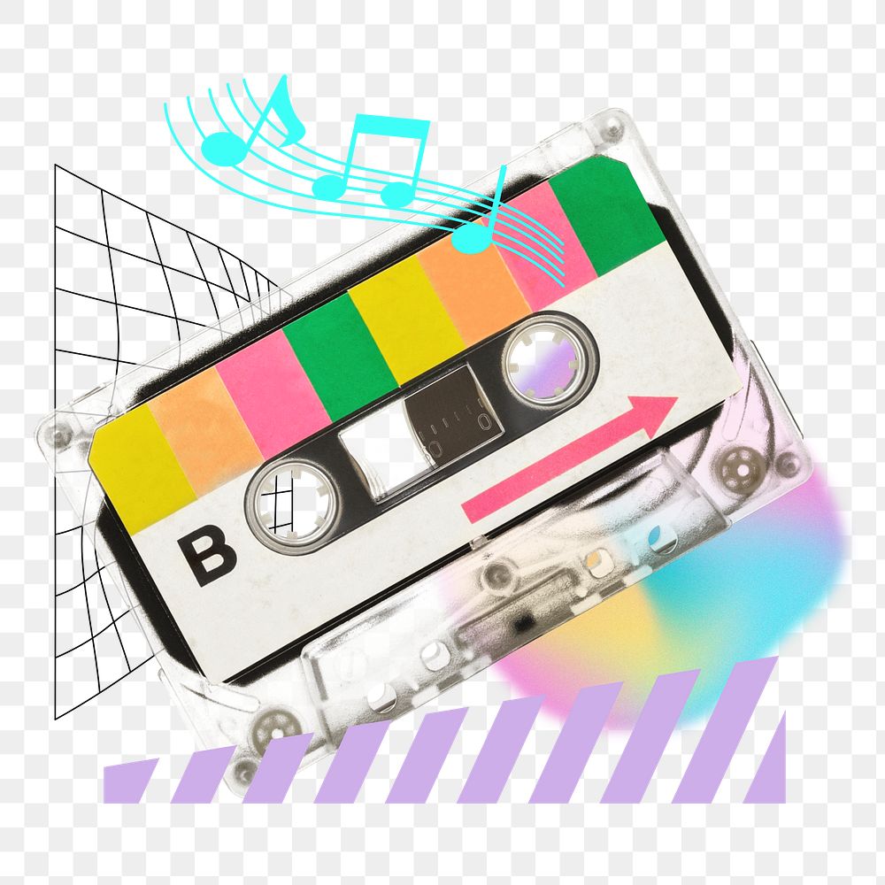 Creative music png remix, cassette tape image, transparent background