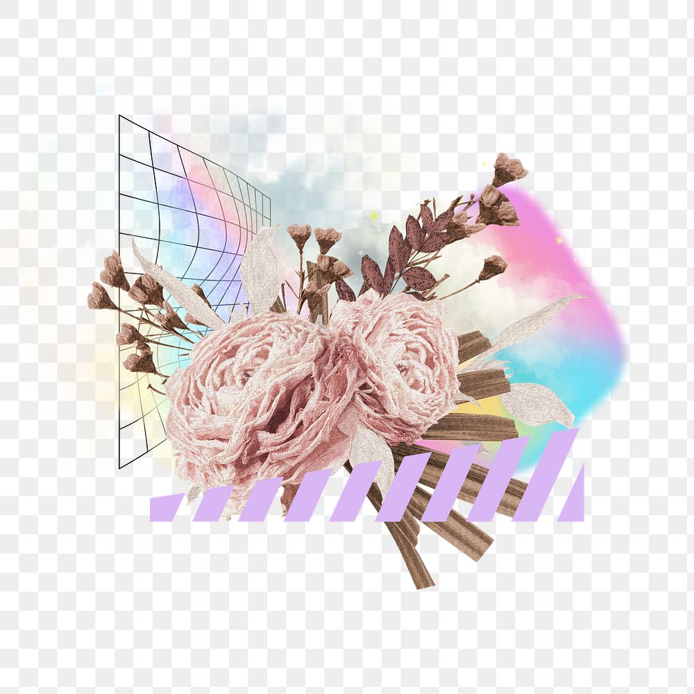 Flower bouquet png aesthetic, creative remix, transparent background