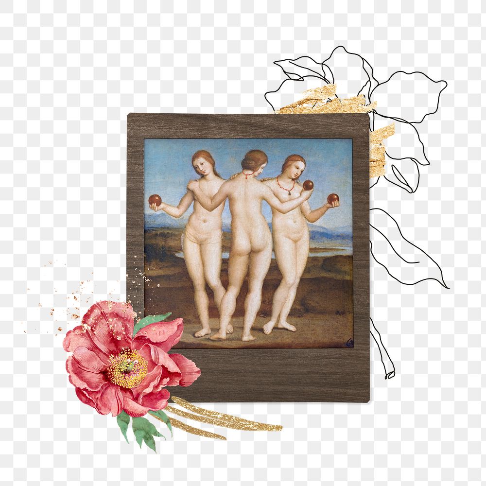 Raphael's Three Graces  png sticker, instant film transparent background. Remixed by rawpixel.
